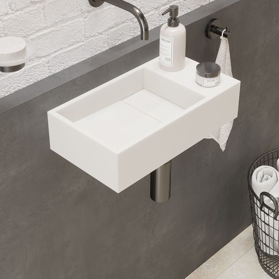 Ideavit SolidCube 40 Wall - Mounted Sink – 16" Matte White – No Faucet Hole – –