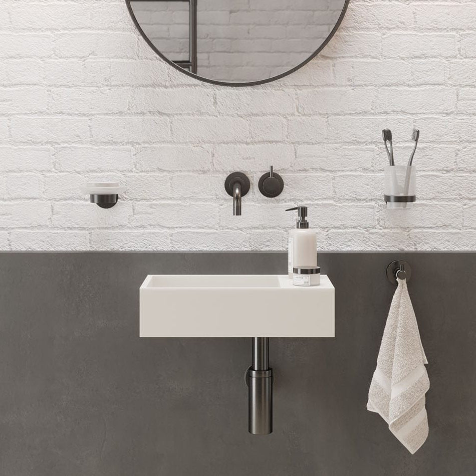 Ideavit SolidCube 40 Wall - Mounted Sink – 16" Matte White – No Faucet Hole – –