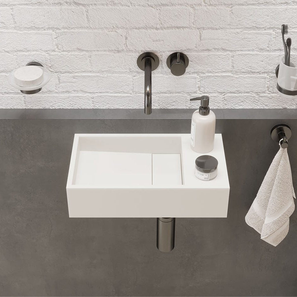 Ideavit SolidCube 40 Wall - Mounted Sink – 16" Matte White – No Faucet Hole – –