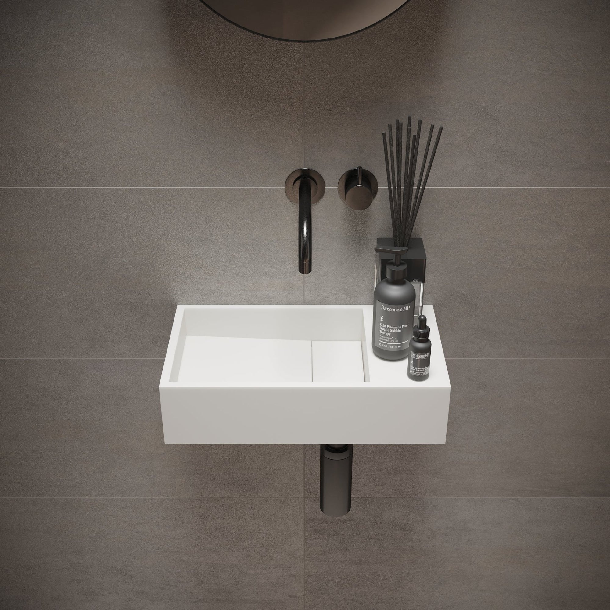 Ideavit SolidCube 40 Wall - Mounted Sink – 16" Matte White – No Faucet Hole – –