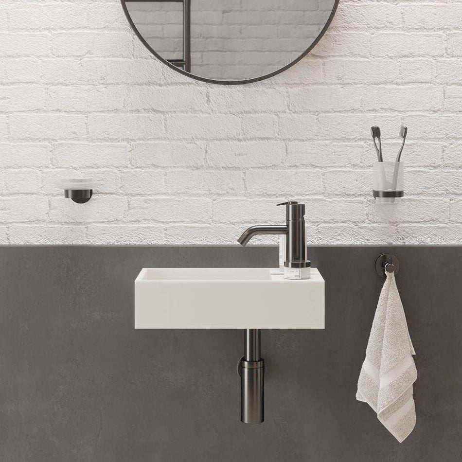 Ideavit SolidCube 40 Wall - Mounted Sink – 16" Matte White – With Faucet Hole – –