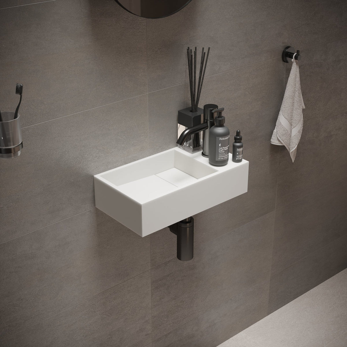 Ideavit SolidCube 40 Wall - Mounted Sink – 16" Matte White – With Faucet Hole – –