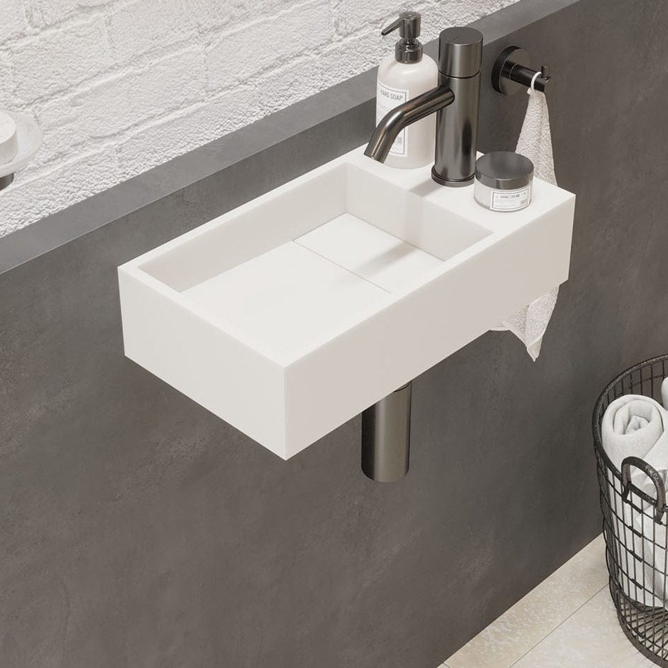 Ideavit SolidCube 40 Wall - Mounted Sink – 16" Matte White – With Faucet Hole – –
