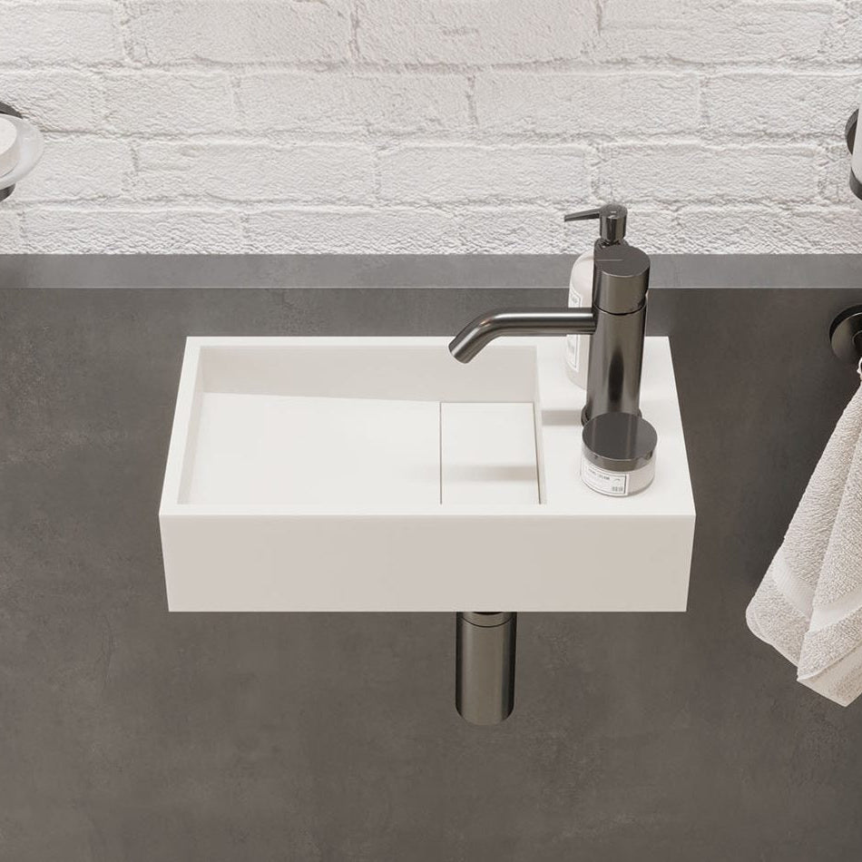 Ideavit SolidCube 40 Wall - Mounted Sink – 16" Matte White – With Faucet Hole – –