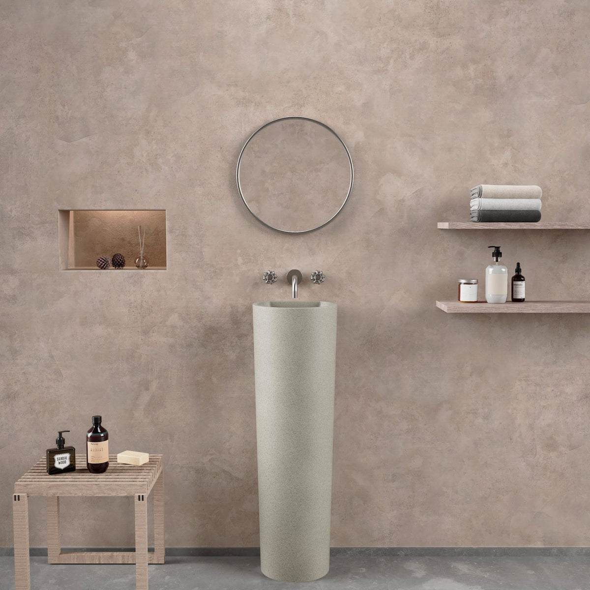 Ideavit SolidEvo - D1 Concrete Pedestal Sink – 35" Matte Beige Concrete – – –