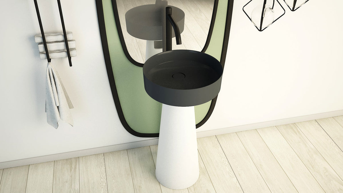 Ideavit SolidFloat Pedestal Sink – 16" Matte White / Matte Dark Grey – Matte Dark Grey – –