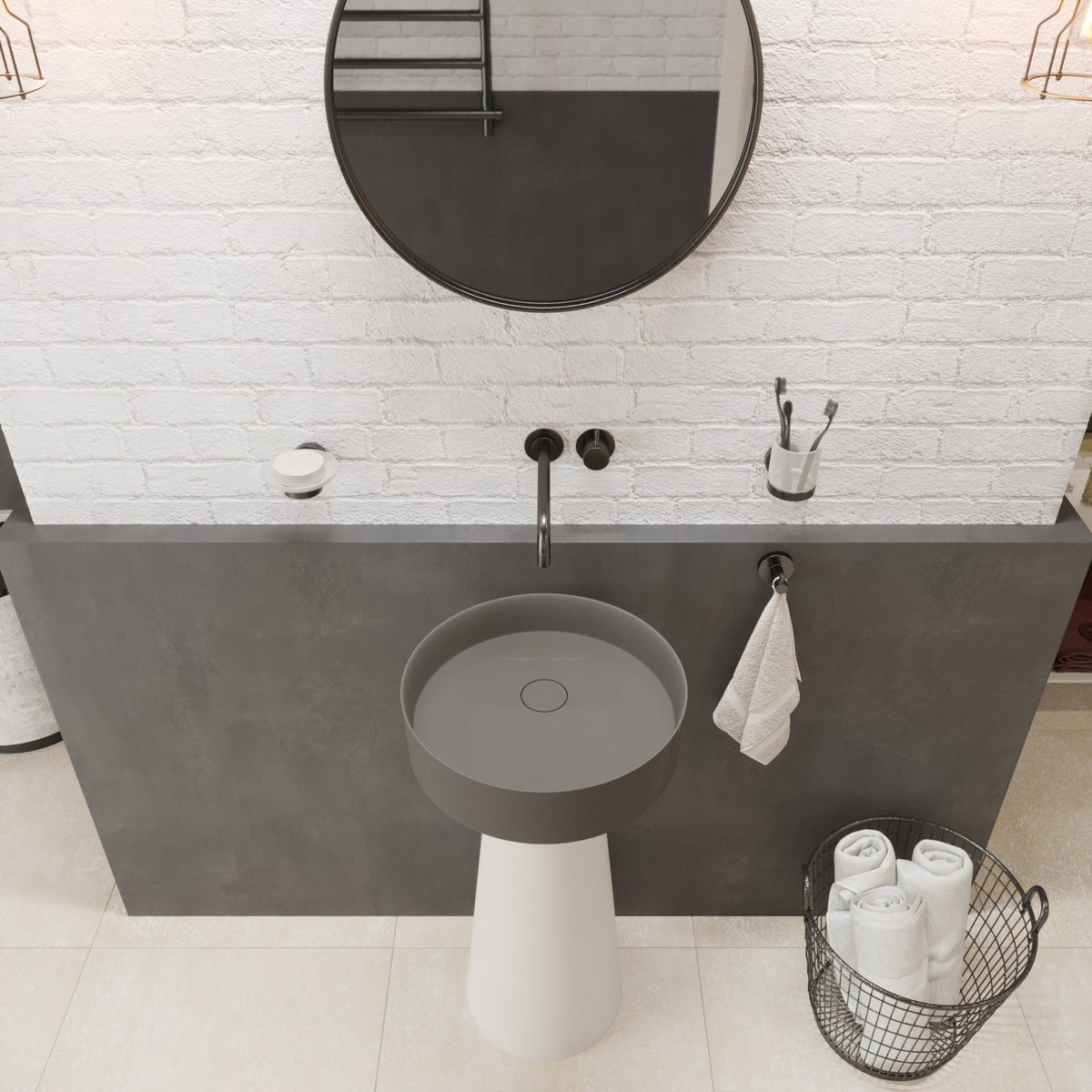 Ideavit SolidFloat Pedestal Sink – 16" Matte White / Matte Dark Grey – Matte Dark Grey – –