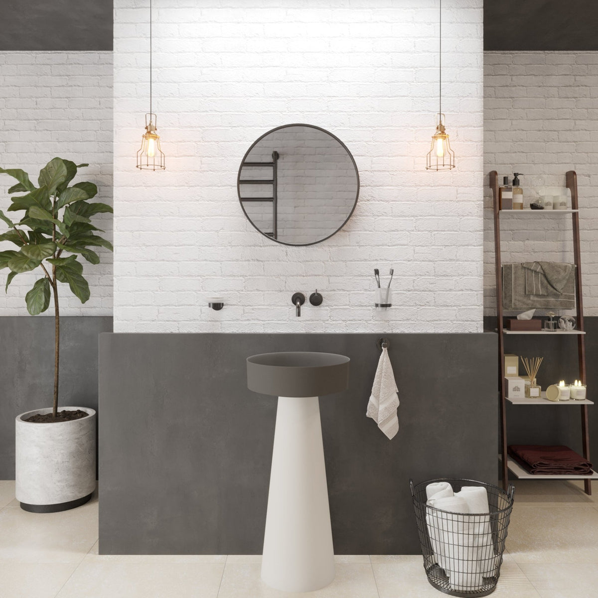 Ideavit SolidFloat Pedestal Sink – 16" Matte White / Matte Dark Grey – Matte Dark Grey – –