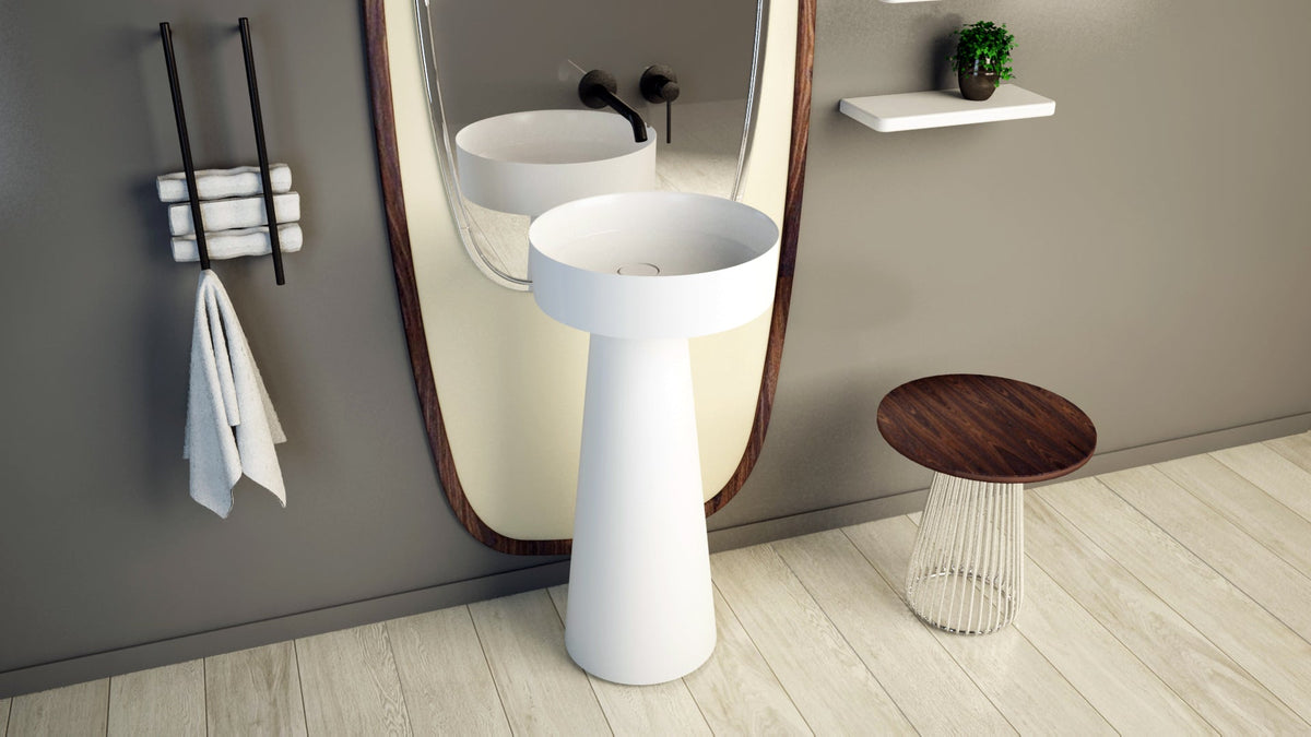 Ideavit SolidFloat Pedestal Sink – 16" Matte White / Matte Dark Grey – Matte Dark Grey – –