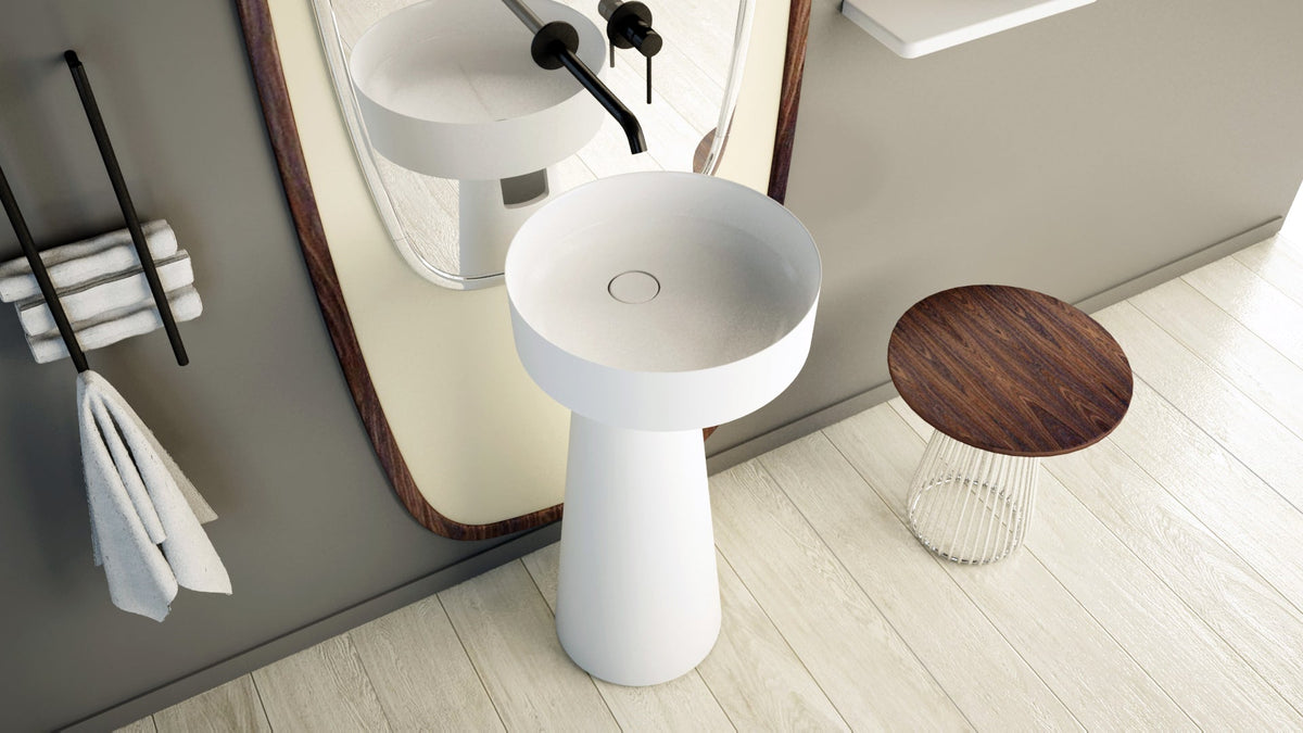 Ideavit SolidFloat Pedestal Sink – 16" Matte White / Matte Dark Grey – Matte Dark Grey – –