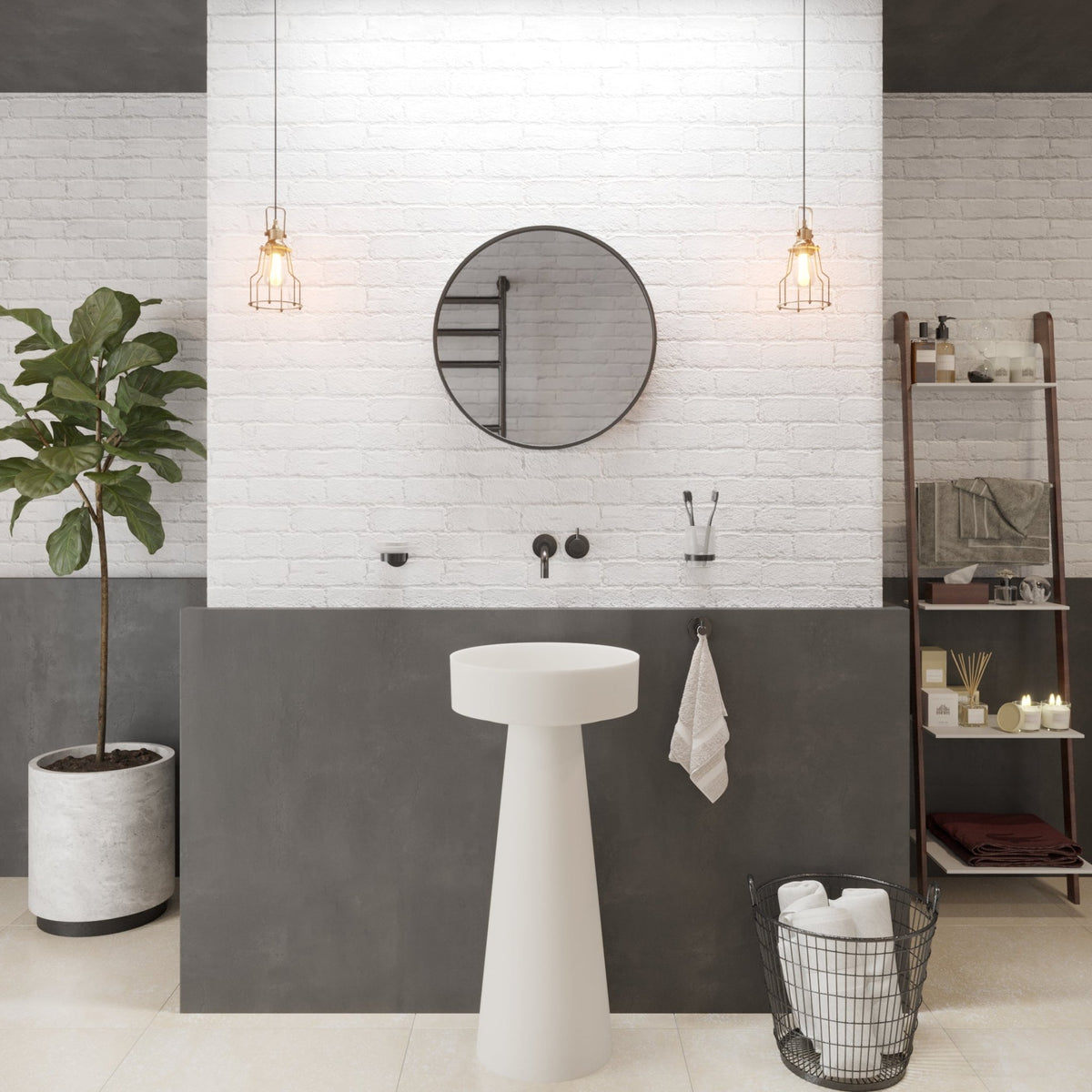 Ideavit SolidFloat Pedestal Sink – 16" Matte White / Matte Dark Grey – Matte White – –