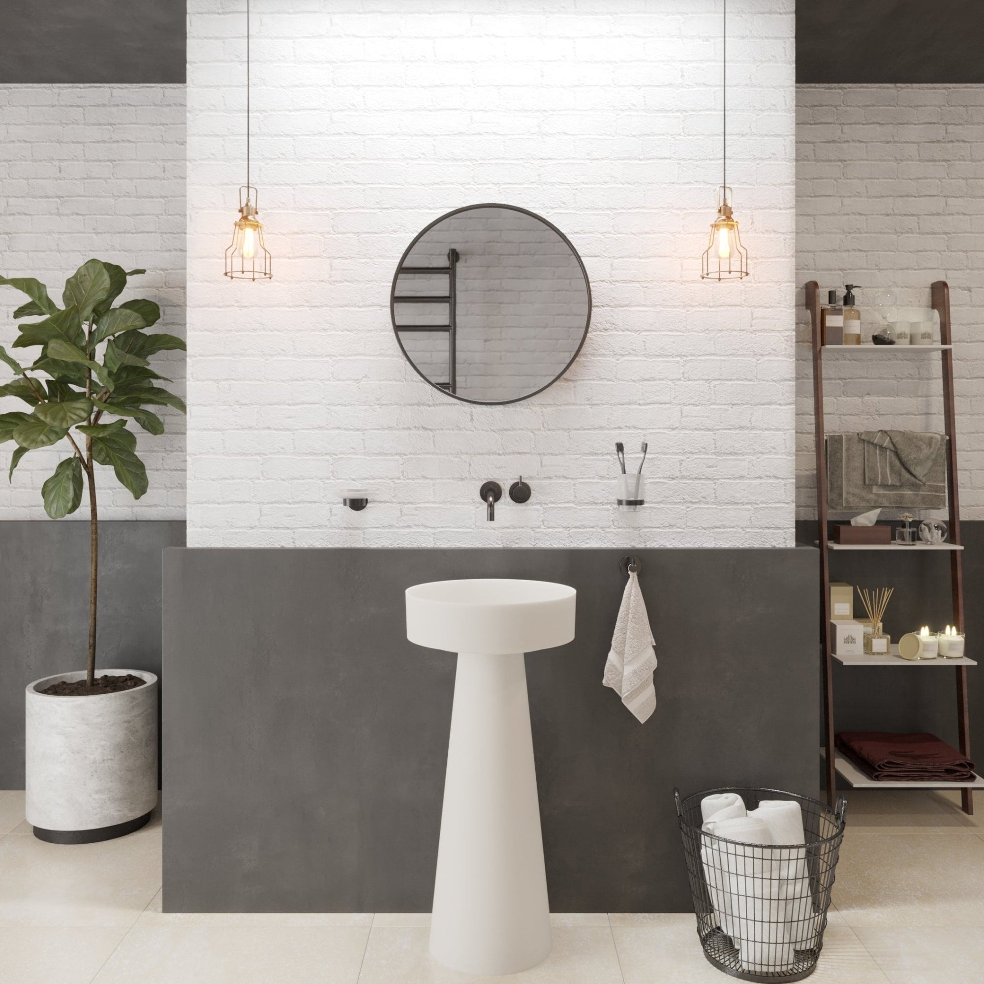 Ideavit SolidFloat Pedestal Sink – 16" Matte White / Matte Dark Grey – Matte White – –