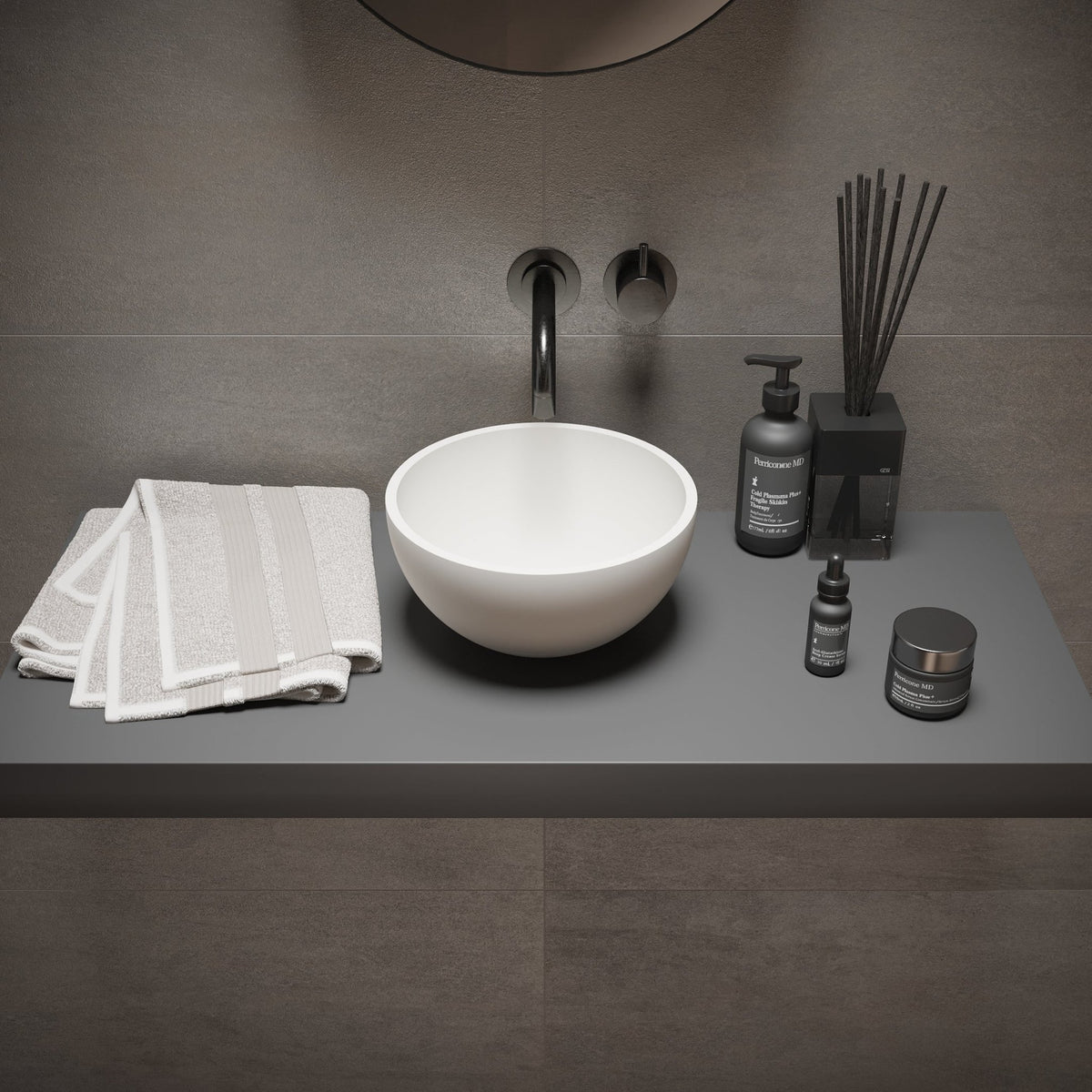 Ideavit SolidMicro Vessel Sink – 9" Matte White / Dark Grey – White – –