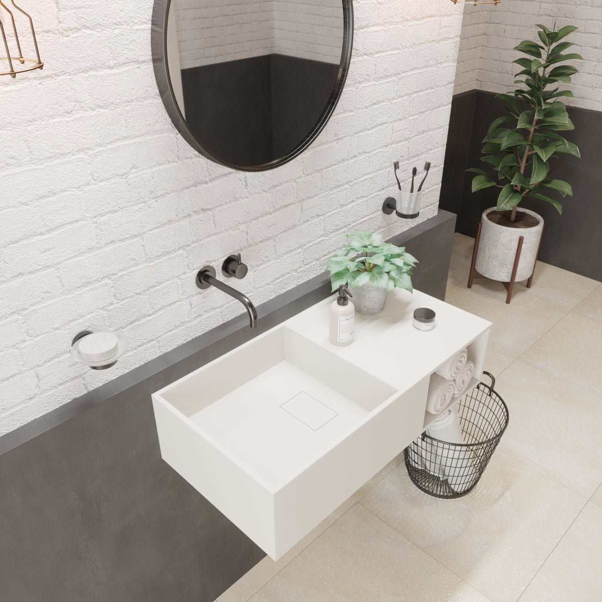 Ideavit SolidPlan 80 Wall - Mounted Sink – 32" Matte White – – –