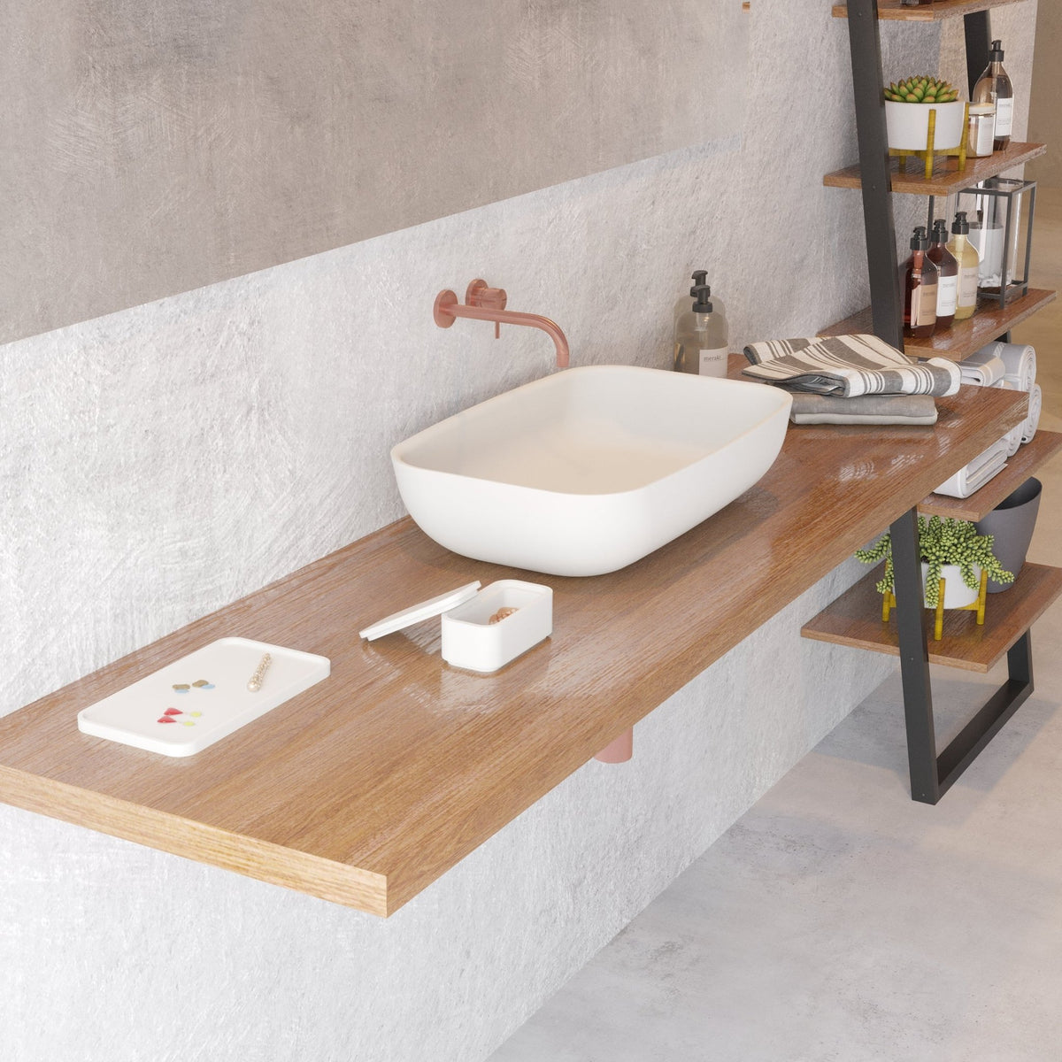 Ideavit SolidPool 55 Vessel Sink – 22" Matte White / Matte Black Exterior – Matte White – –