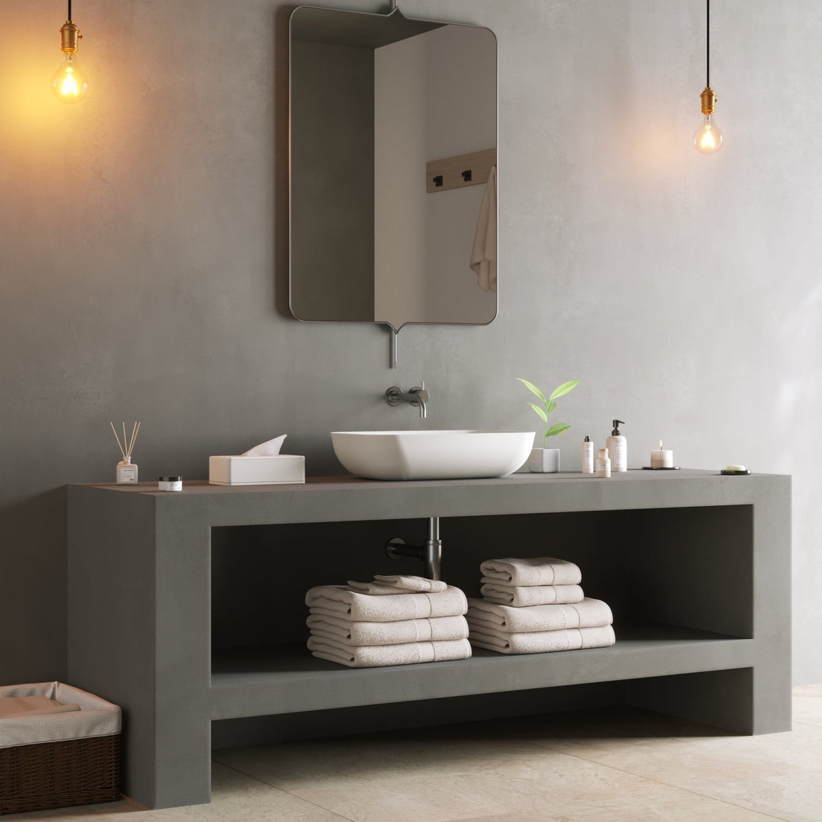 Ideavit SolidPool 55 Vessel Sink – 22" Matte White / Matte Black Exterior – Matte White – –