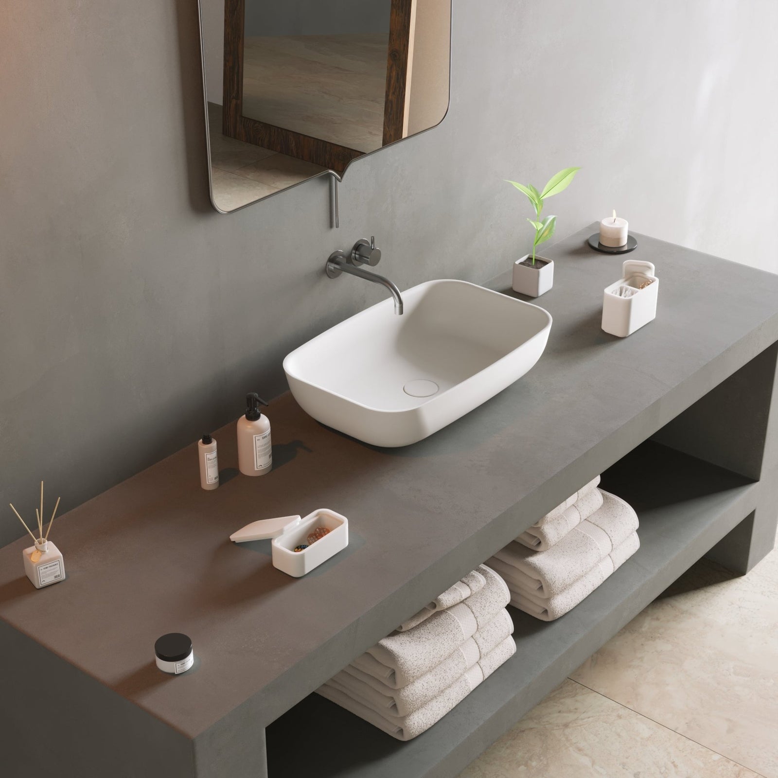 Ideavit SolidPool 55 Vessel Sink – 22" Matte White / Matte Black Exterior – Matte White – –