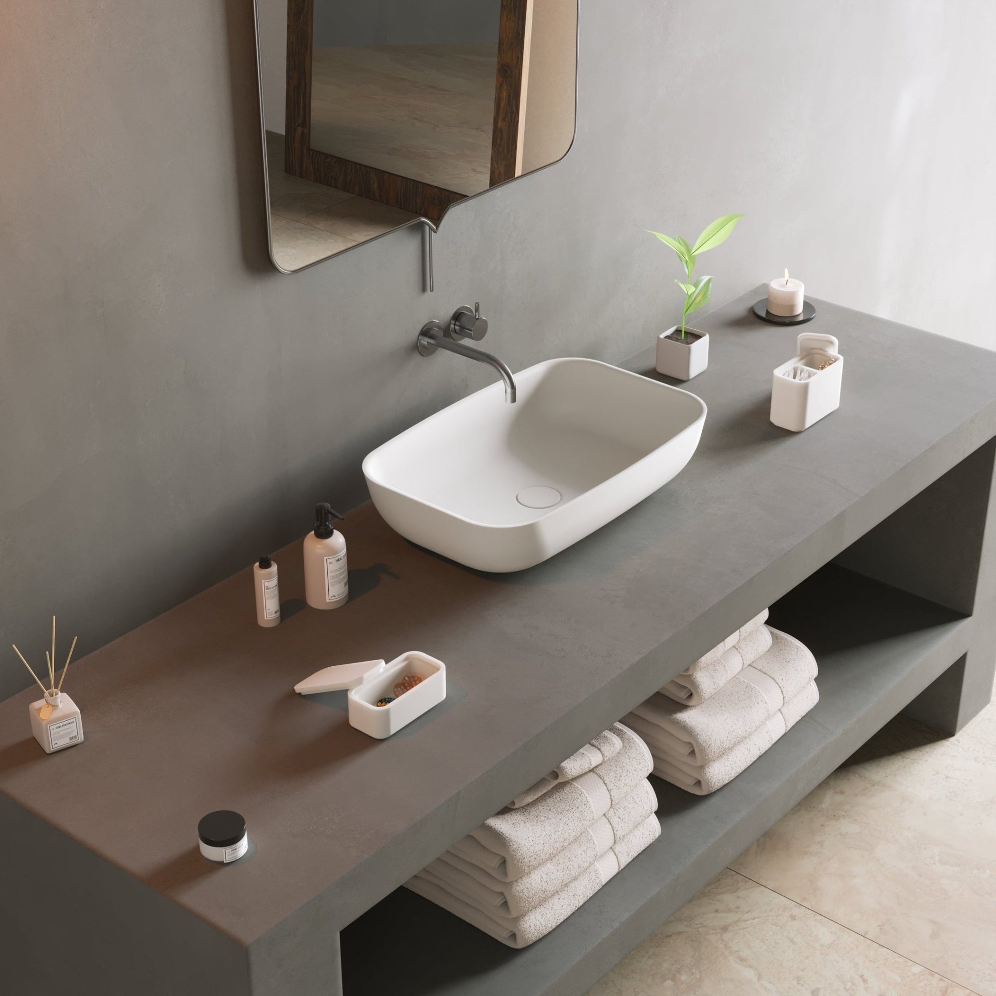 Ideavit SolidPool 55 Vessel Sink – 22" Matte White / Matte Black Exterior – Matte White – –