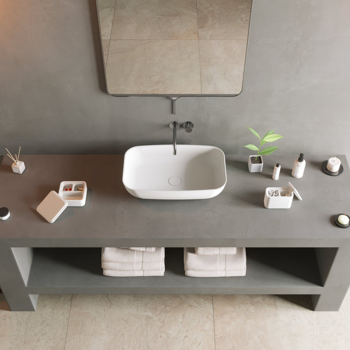 Ideavit SolidPool 55 Vessel Sink – 22" Matte White / Matte Black Exterior – Matte White – –