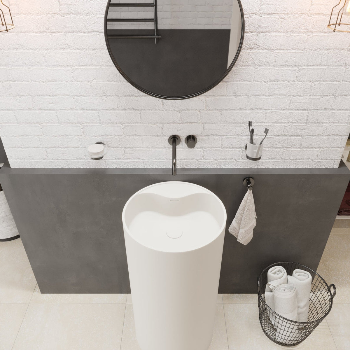 Ideavit SolidRoll Pedestal Sink – 18" Matte White – – –