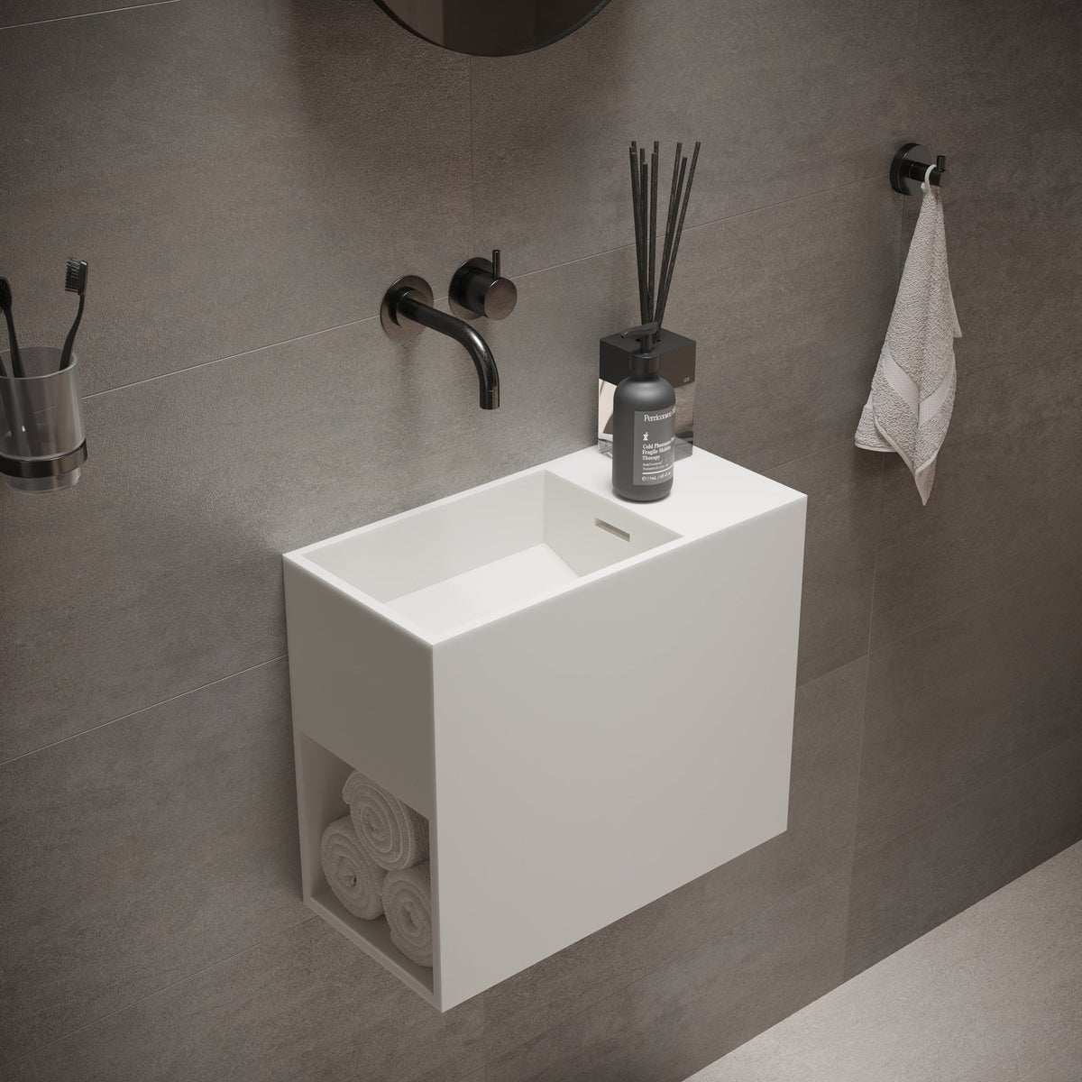 Ideavit SolidWash Wall - Mounted Sink – 18" Matte White – No Faucet Hole – –