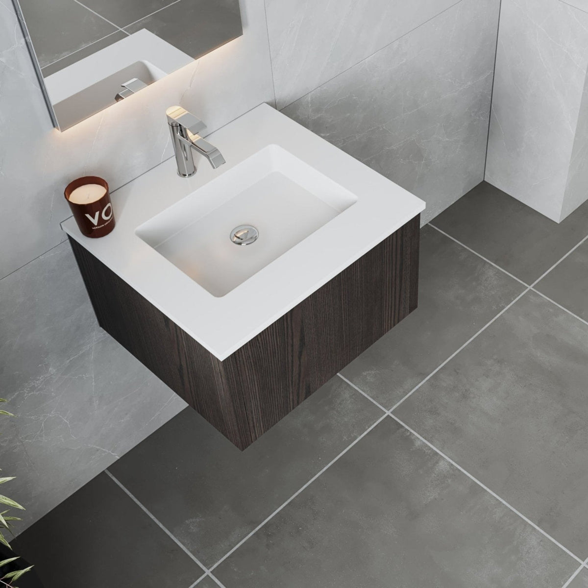Laviva Legno 24" Carbon Oak Bathroom Vanity with Matte White VIVA Stone Solid Surface Countertop – – –