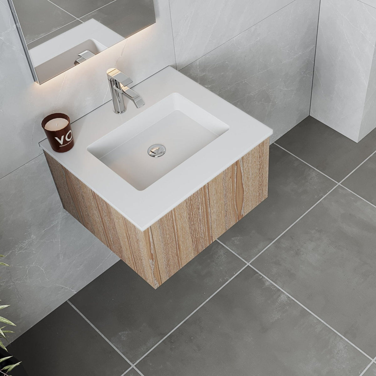 Laviva Legno 24" Weathered Grey Bathroom Vanity with Matte White VIVA Stone Solid Surface Countertop – – –