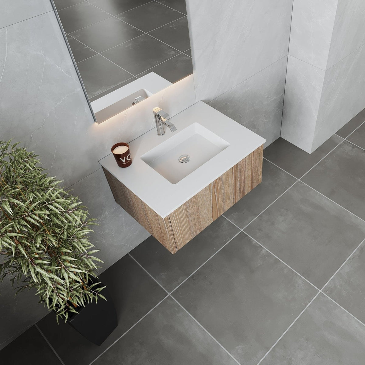 Laviva Legno 30" Weathered Grey Bathroom Vanity with Matte White VIVA Stone Solid Surface Countertop – – –