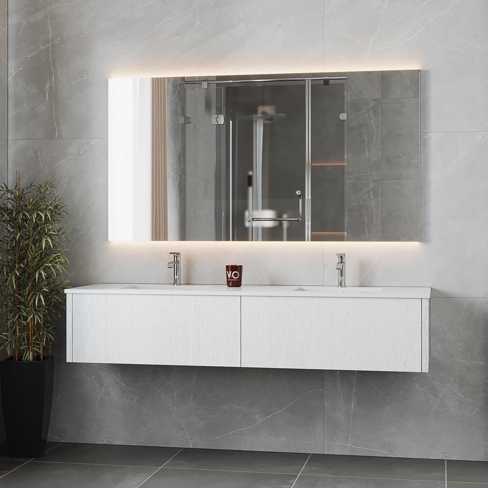 Laviva Legno 72" Alabaster White Double Sink Bathroom Vanity with Matte White VIVA Stone Solid Surface Countertop – – –
