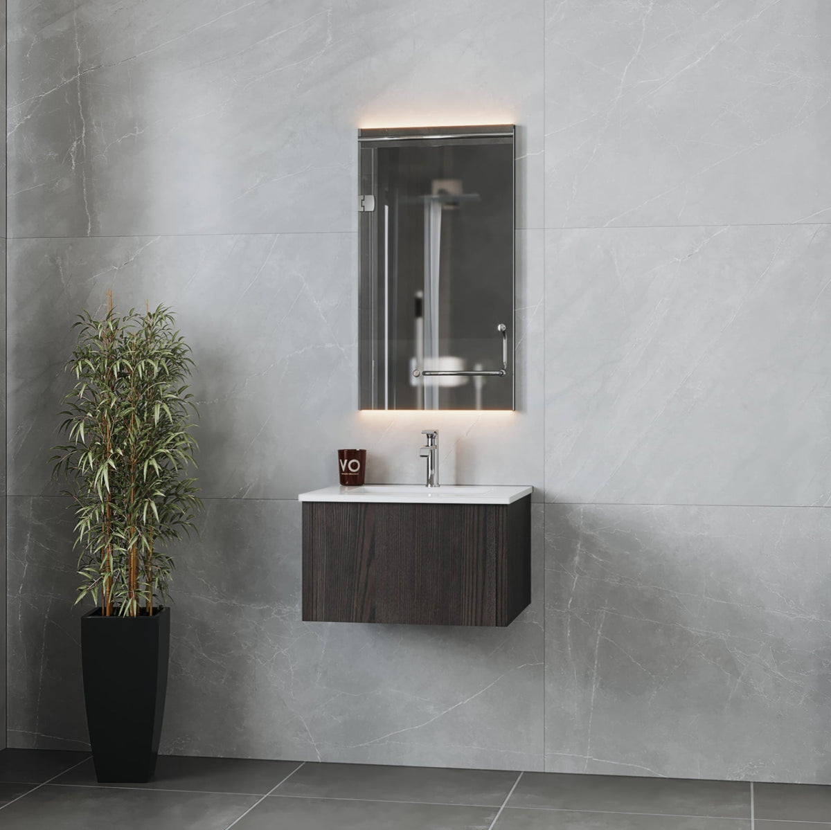 Legno 24&quot; Carbon Oak Bathroom Vanity with Matte White VIVA Stone Solid Surface Countertop - LAVIVA - Mihodo