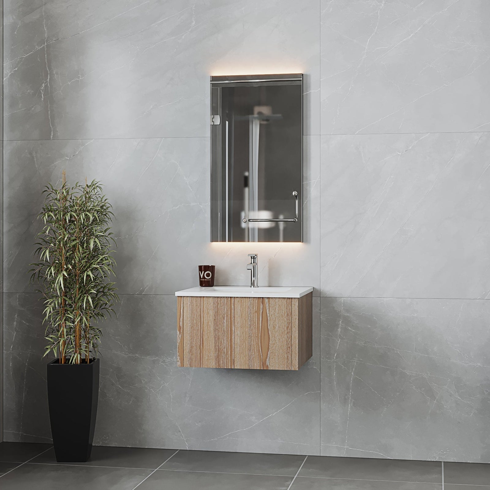 Laviva Legno 24" Weathered Grey Bathroom Vanity with Matte White VIVA Stone Solid Surface Countertop – – –