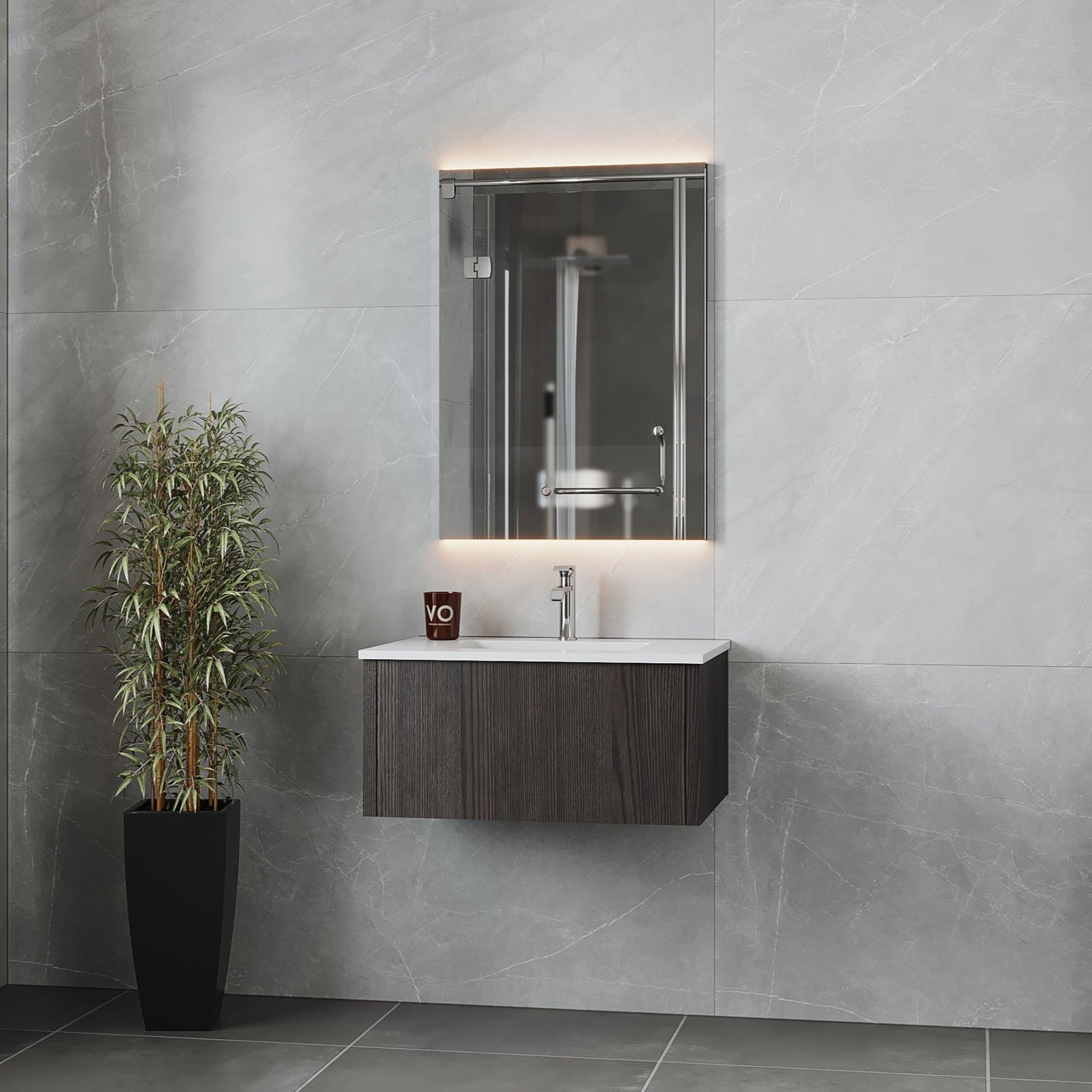 Laviva Legno 30" Carbon Oak Bathroom Vanity with Matte White VIVA Stone Solid Surface Countertop – – –