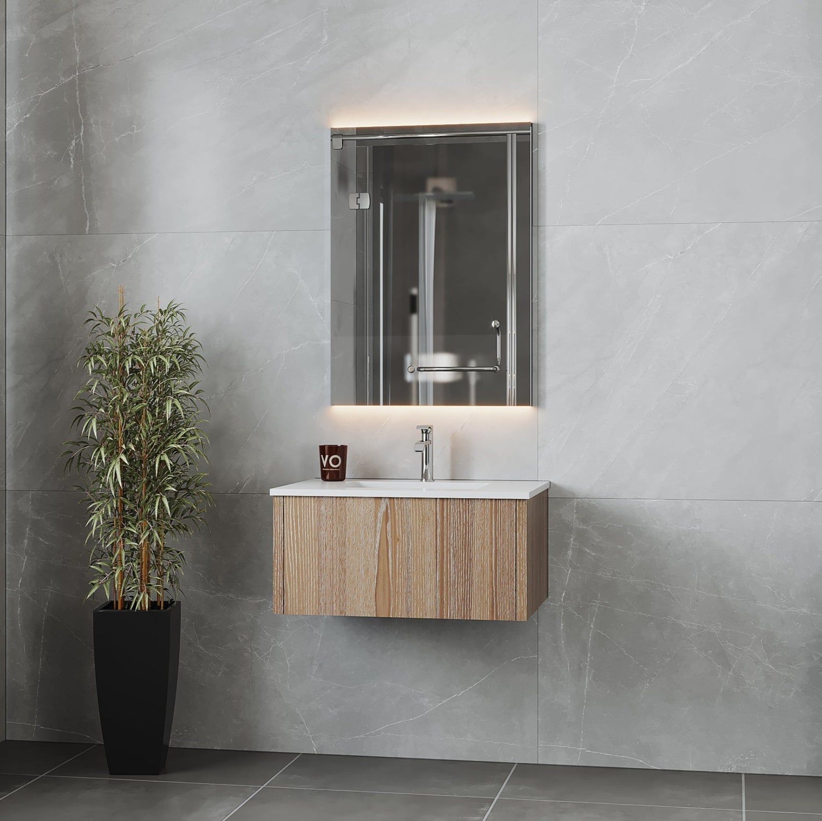 Laviva Legno 30" Weathered Grey Bathroom Vanity with Matte White VIVA Stone Solid Surface Countertop – – –