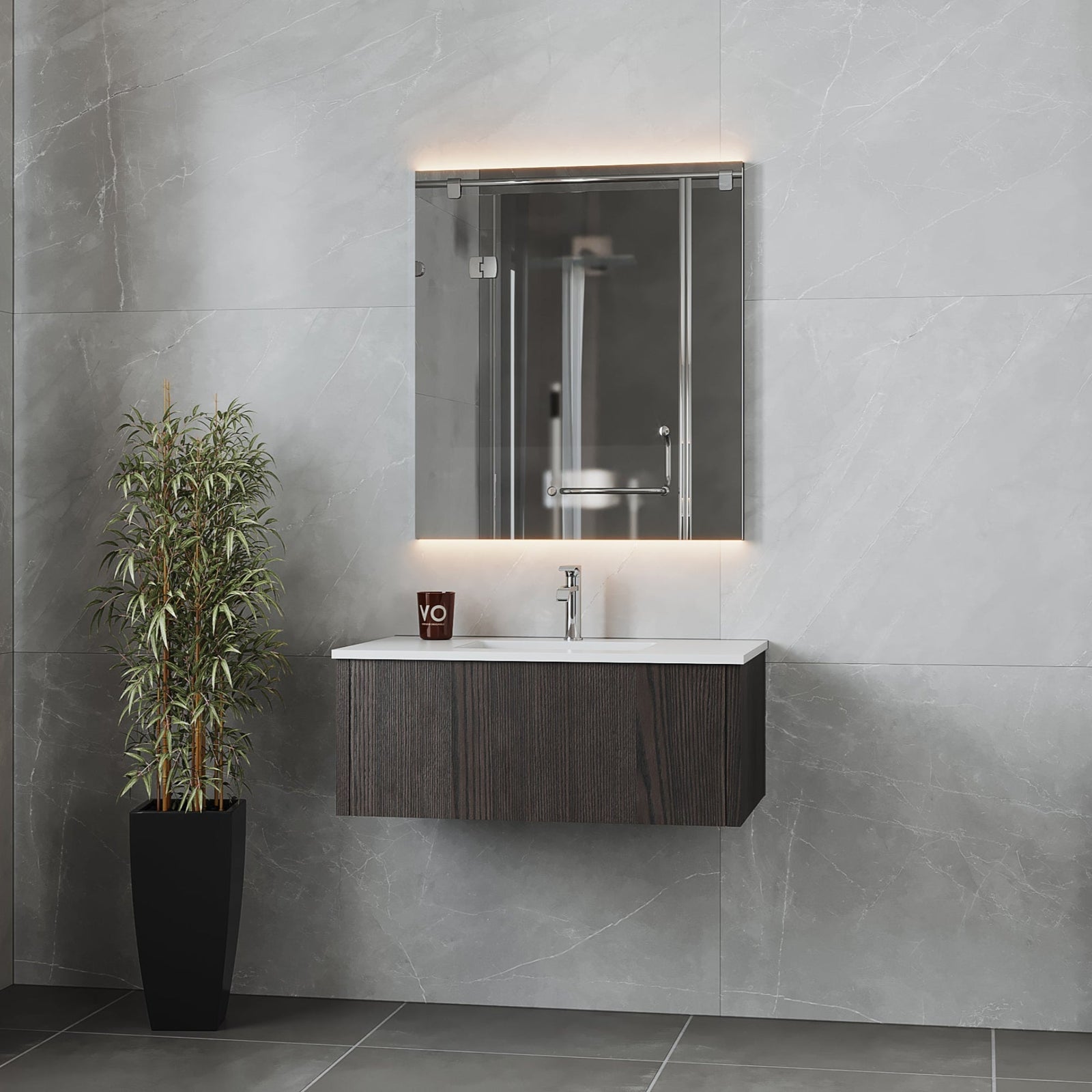 Laviva Legno 36" Carbon Oak Bathroom Vanity with Matte White VIVA Stone Solid Surface Countertop – – –