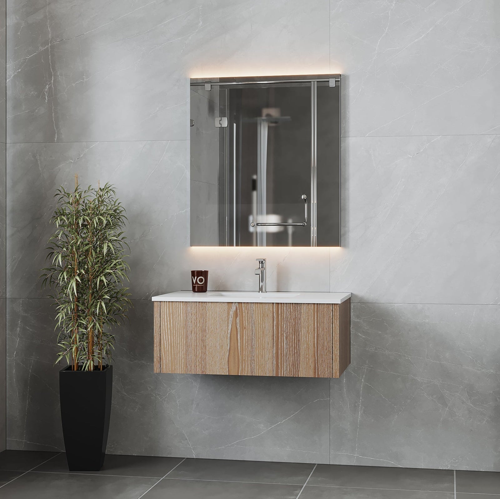 Laviva Legno 36" Weathered Grey Bathroom Vanity with Matte White VIVA Stone Solid Surface Countertop – – –