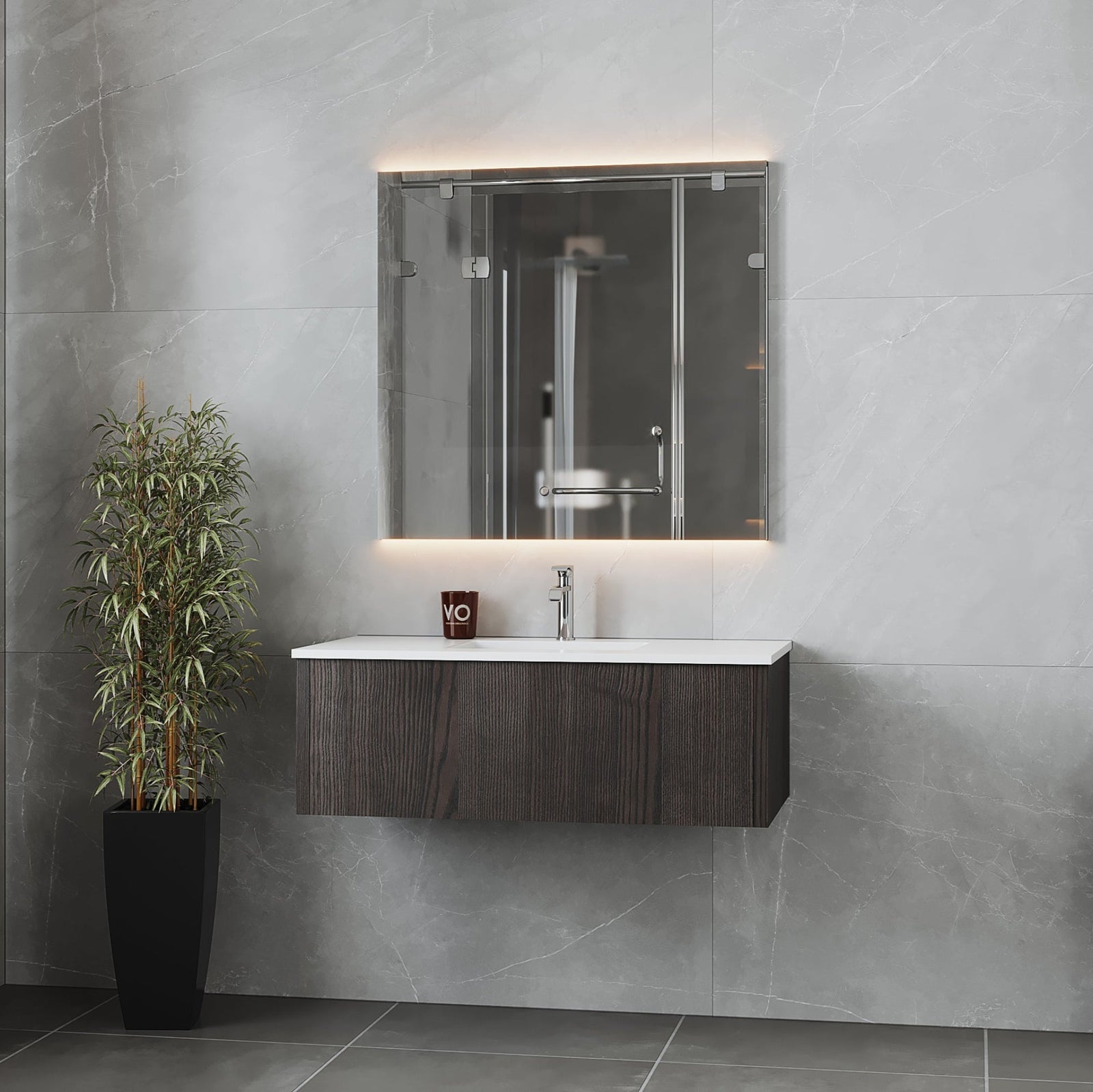 Laviva Legno 42" Carbon Oak Bathroom Vanity with Matte White VIVA Stone Solid Surface Countertop – – –