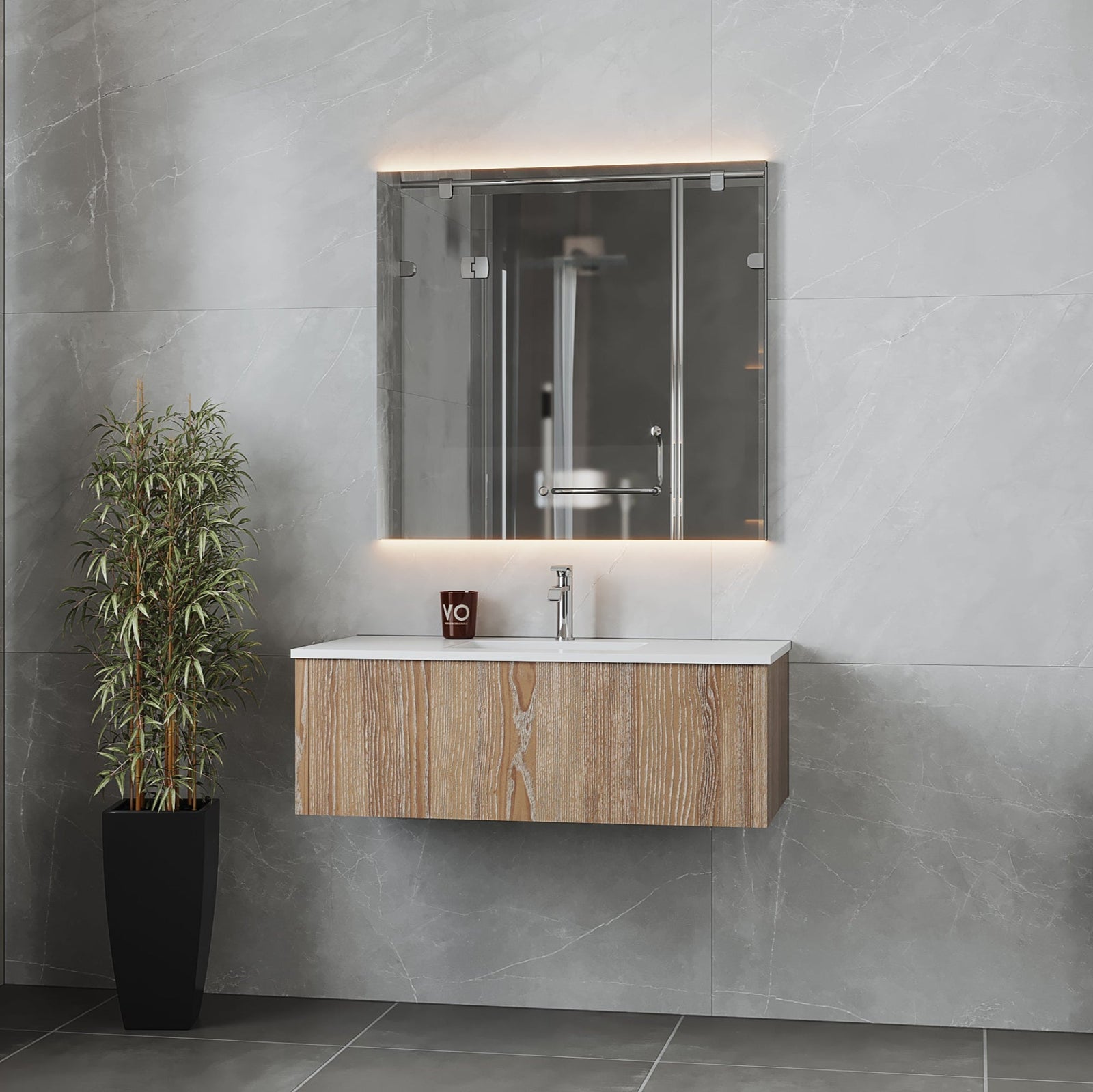 Laviva Legno 42" Weathered Grey Bathroom Vanity with Matte White VIVA Stone Solid Surface Countertop – – –