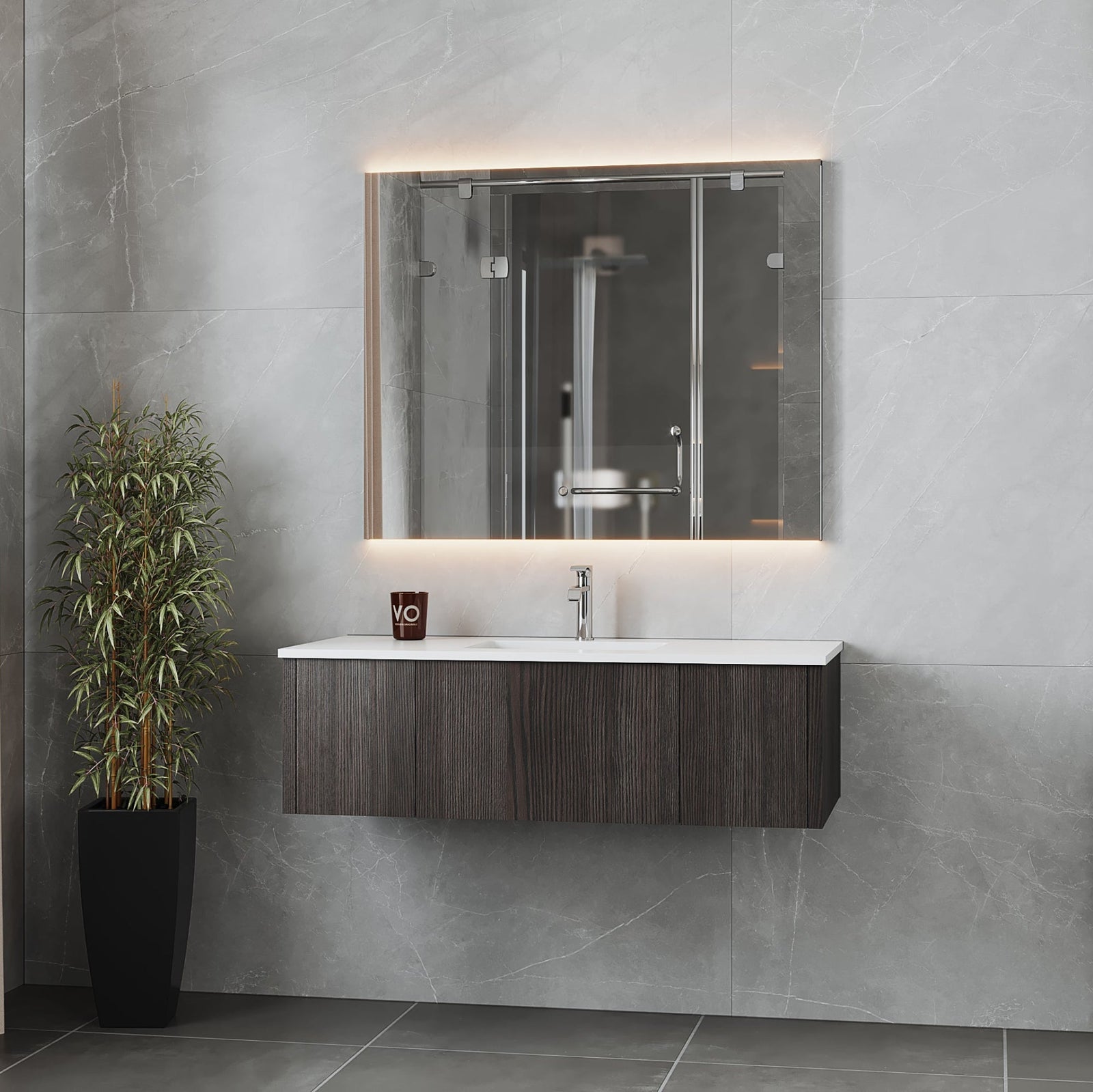 Laviva Legno 48" Carbon Oak Bathroom Vanity with Matte White VIVA Stone Solid Surface Countertop – – –