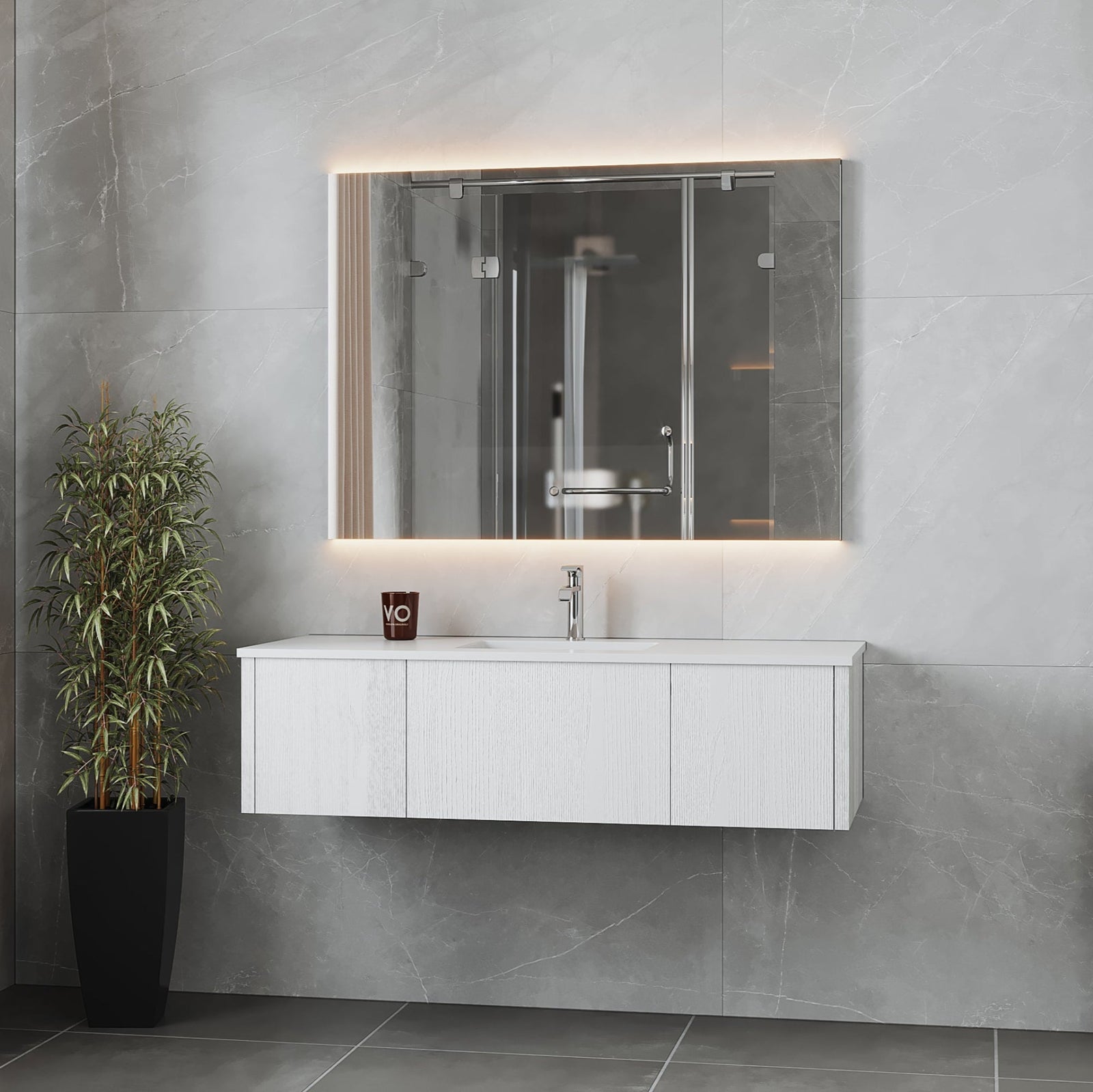 Laviva Legno 54" Alabaster White Bathroom Vanity with Matte White VIVA Stone Solid Surface Countertop – – –