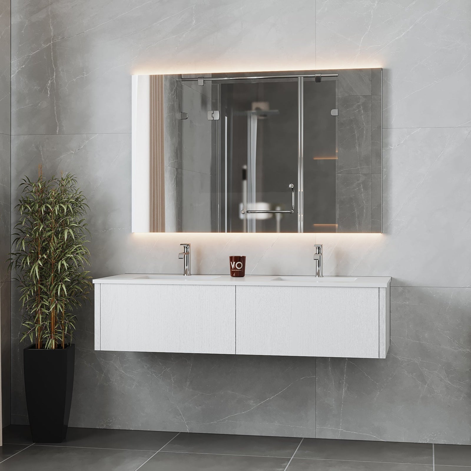 Laviva Legno 60" Alabaster White Double Sink Bathroom Vanity with Matte White VIVA Stone Solid Surface Countertop – – –