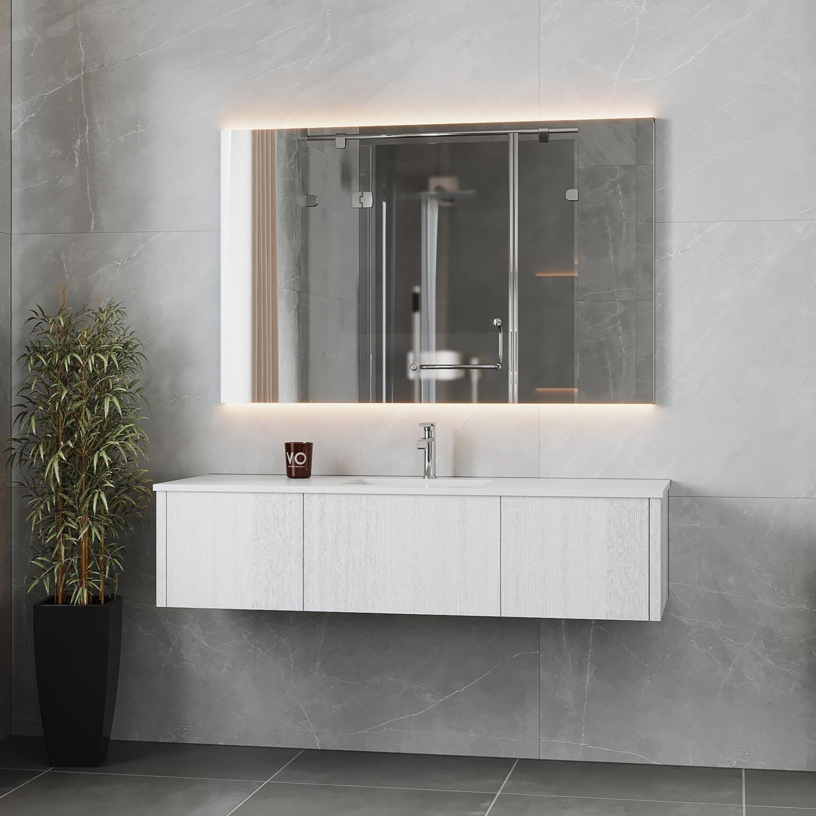 Laviva Legno 60" Alabaster White Single Sink Bathroom Vanity with Matte White VIVA Stone Solid Surface Countertop – – –