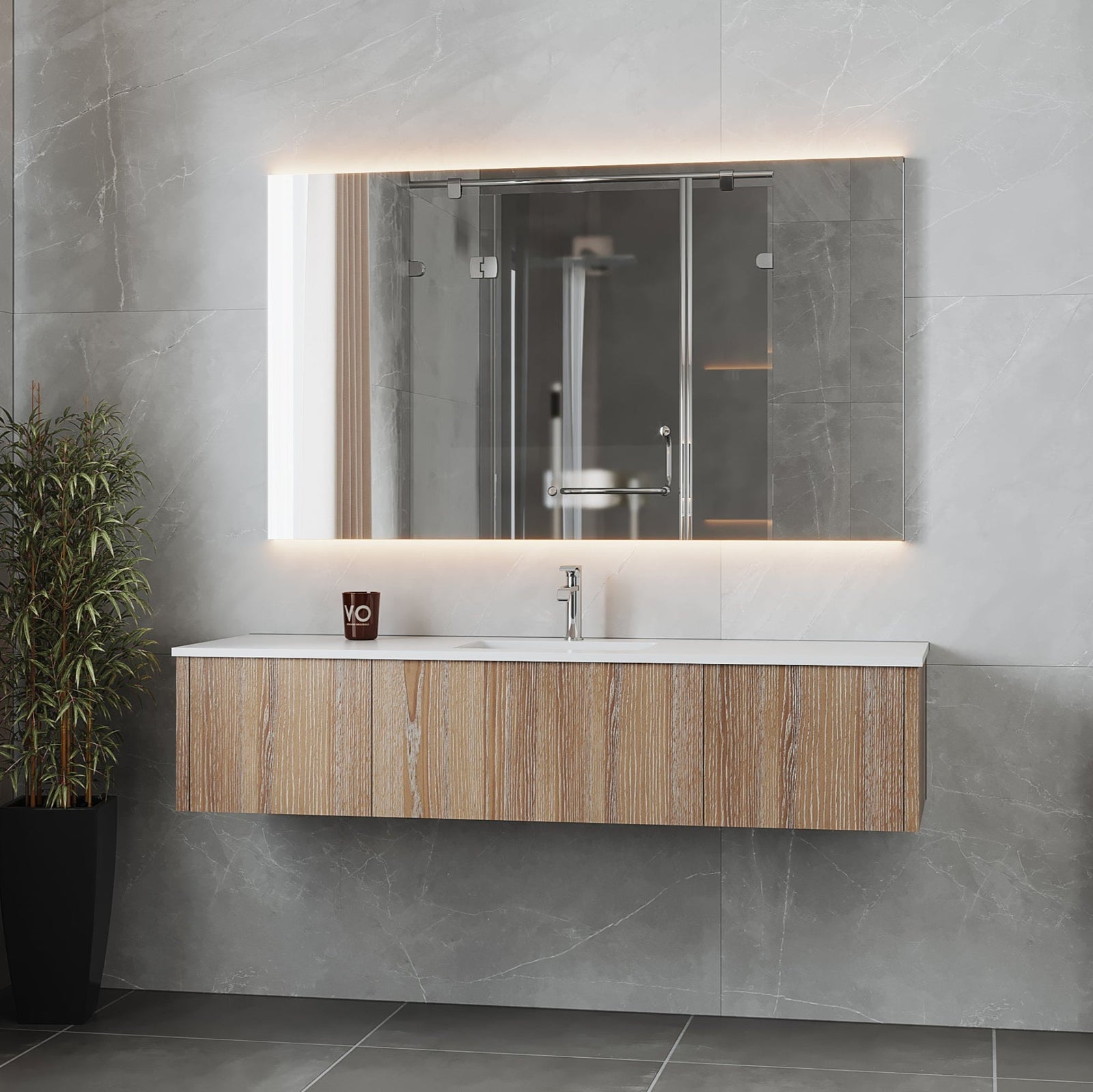 Laviva Legno 66" Weathered Grey Bathroom Vanity with Matte White VIVA Stone Solid Surface Countertop – – –