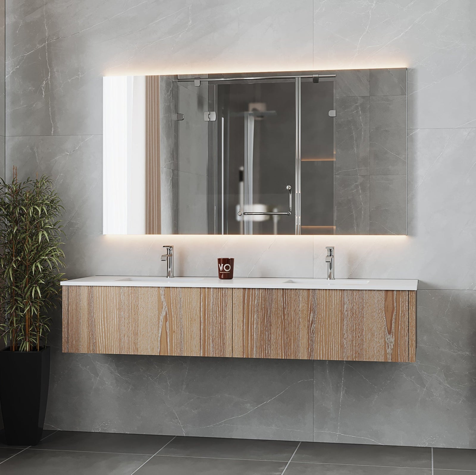 Laviva Legno 72" Weathered Grey Double Sink Bathroom Vanity with Matte White VIVA Stone Solid Surface Countertop – – –