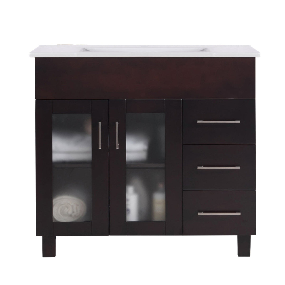 Nova 36&quot; Brown Bathroom Vanity with White Ceramic Basin Countertop - LAVIVA - Mihodo