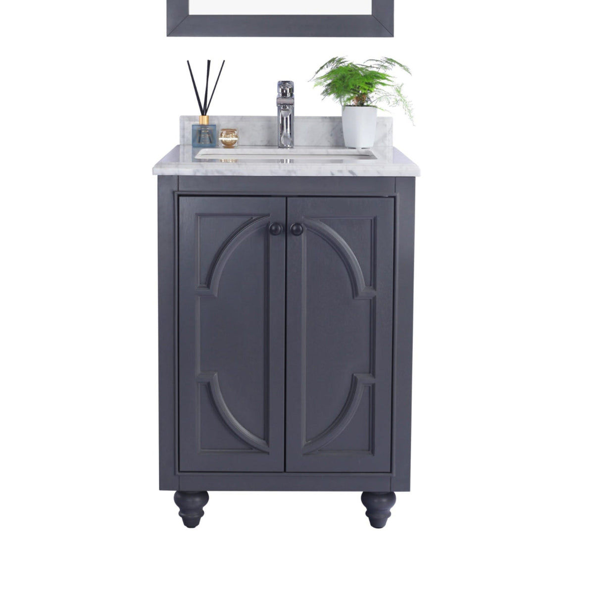 Odyssey 24&quot; Maple Grey Bathroom Vanity with White Carrara Marble Countertop - LAVIVA - Mihodo
