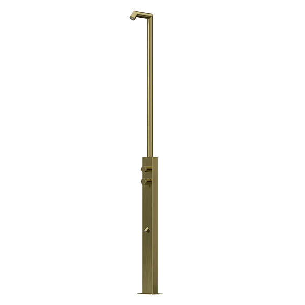Rain Therapy Freestanding Outdoor Shower with Rain Head – 87" – Rain Head + Foot Rinse – RT Brushed Brass PVD –