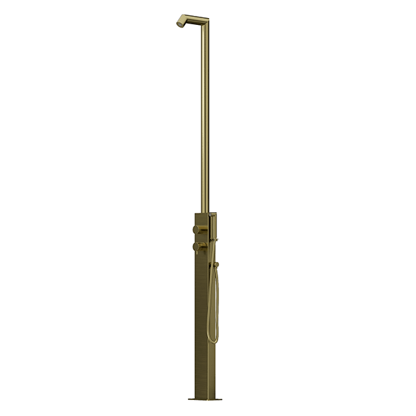Rain Therapy Freestanding Outdoor Shower with Rain Head – 87" – Rain Head + Hand Shower – RT Brushed Brass PVD –
