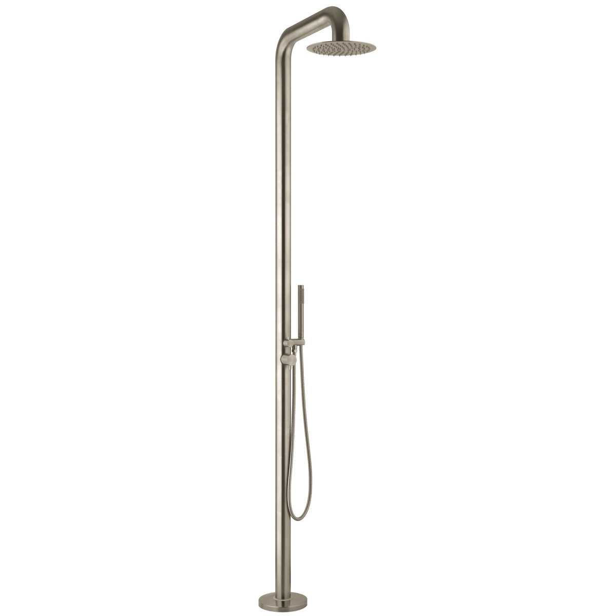 Rain Therapy Freestanding Outdoor Shower with Rain Head & Hand Shower – 90" – RT Brushed Stainless Steel – –
