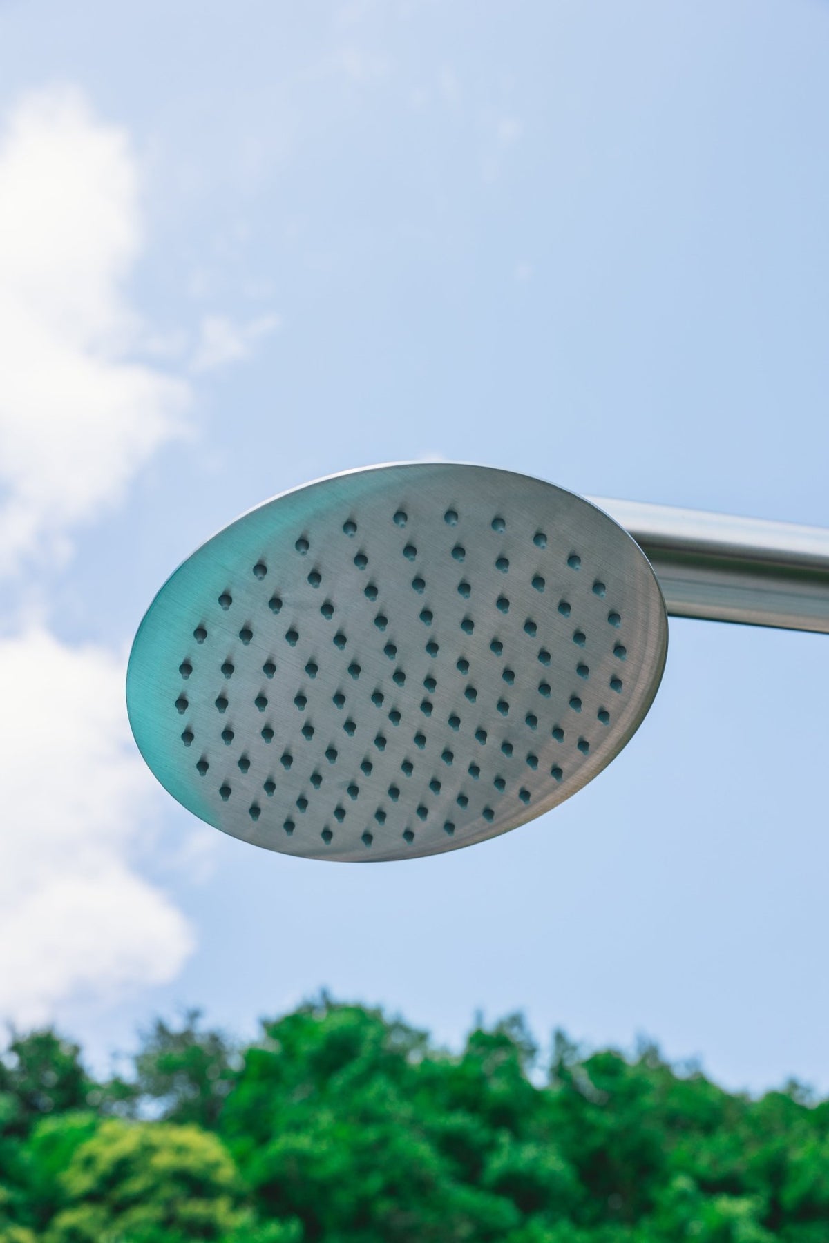 Rain Therapy Freestanding Outdoor Shower with Rain Head & Hand Shower – 90" – RT Brushed Stainless Steel – –