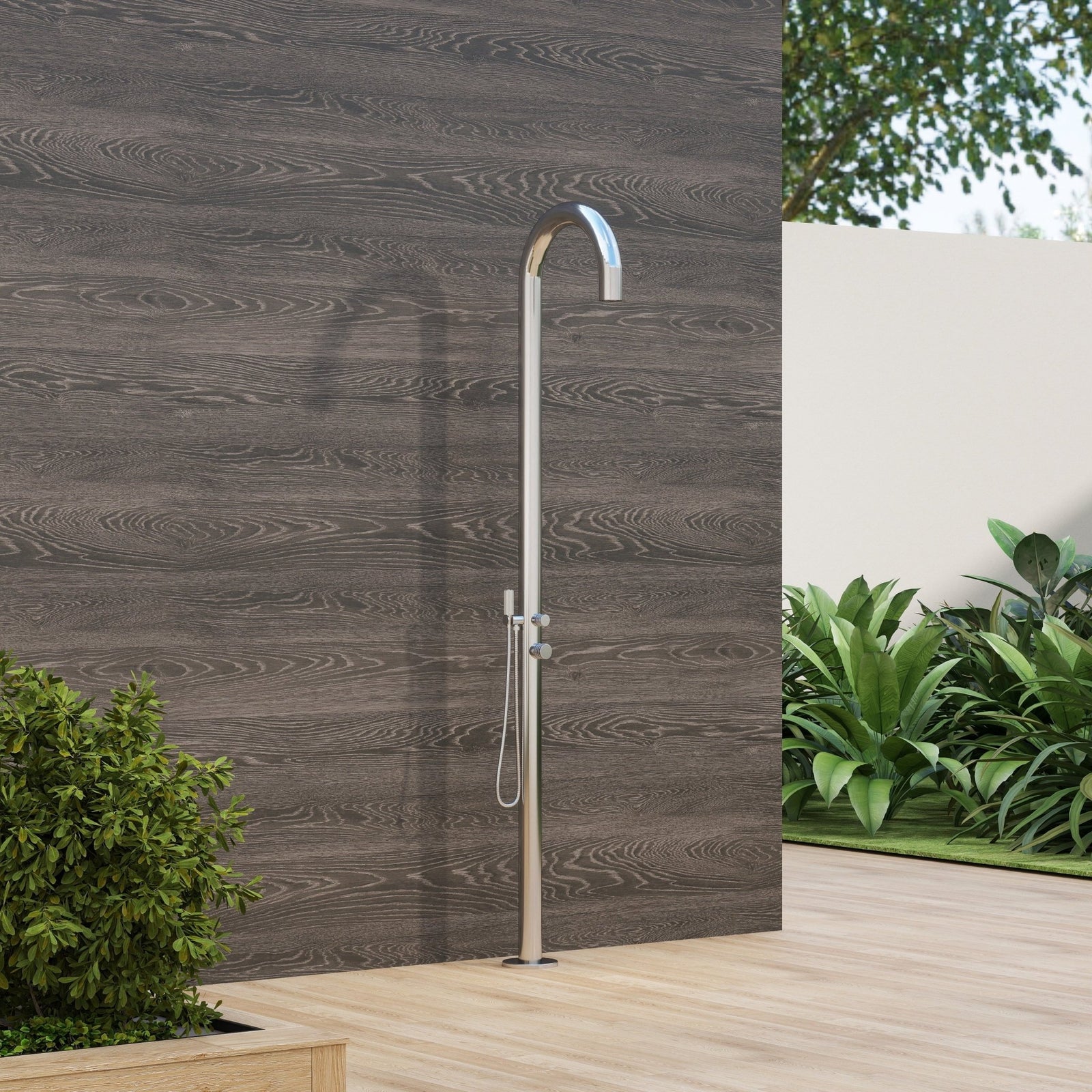 Rain Therapy Freestanding Outdoor Shower with Rain Head & Shower Wand – 95" – – –